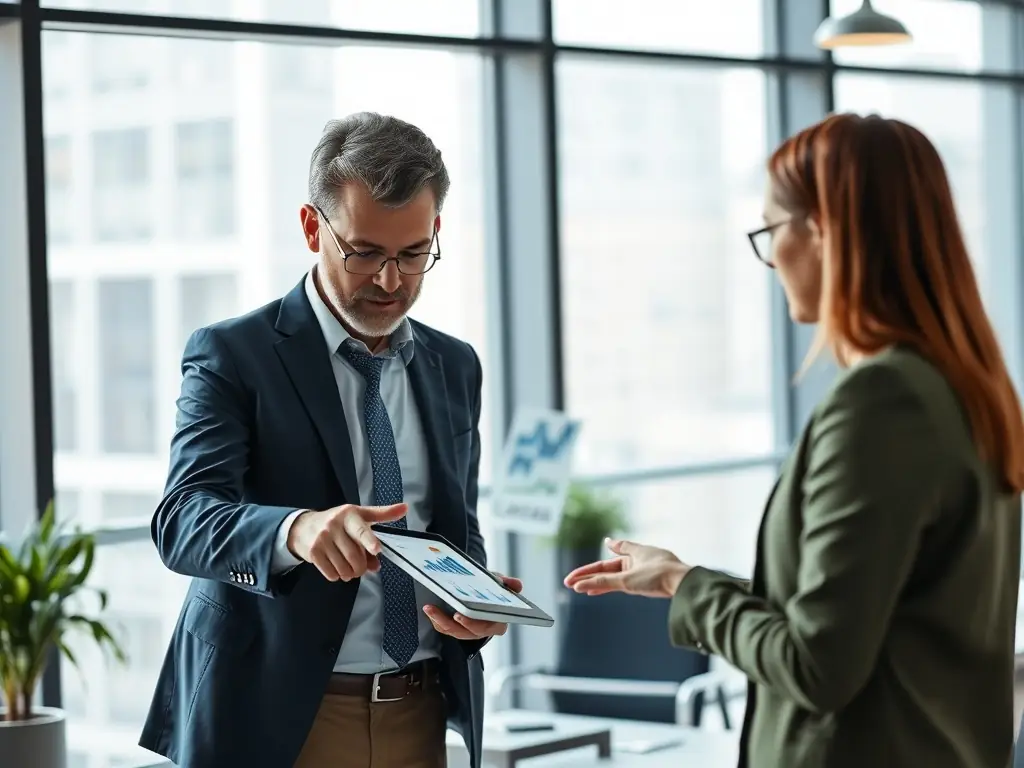 A consultant presenting a data-driven report to a client, highlighting key performance indicators and areas for improvement, showcasing operational consulting.